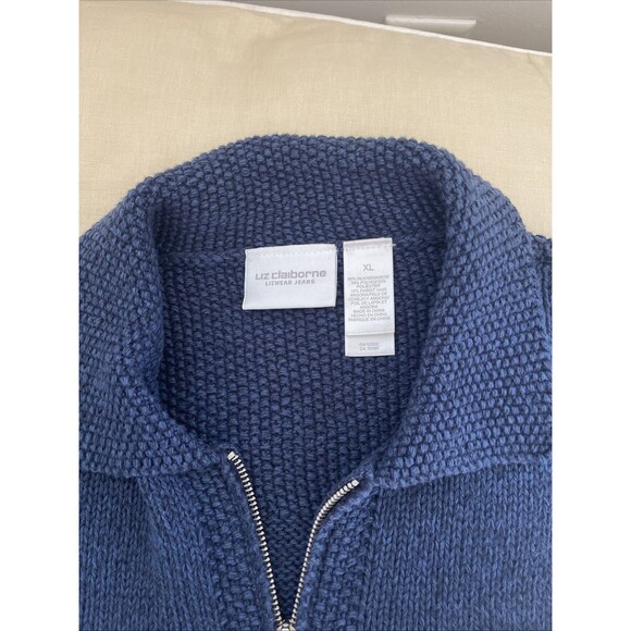 Liz Claiborne XL Silk & Angora Sweater Cardigan Full Zip Front Pockets Blue - Picture 5 of 9